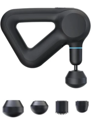 pistola de masajes theragun prime negra con detalles azules
