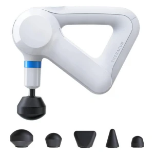 PISTOLA DE MASAJE THERAGUN ELITE BLANCA Y DETALLES AZULES 