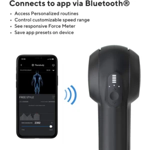 telefono movil conectandose a traves de bluetooth a una pistola de masajes theragun elite 4 generación